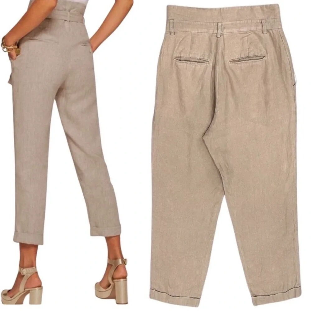 Reformation Fisher‎ Paperbag Linen Pant Straight Leg Cuffed Ankle High Waisted
